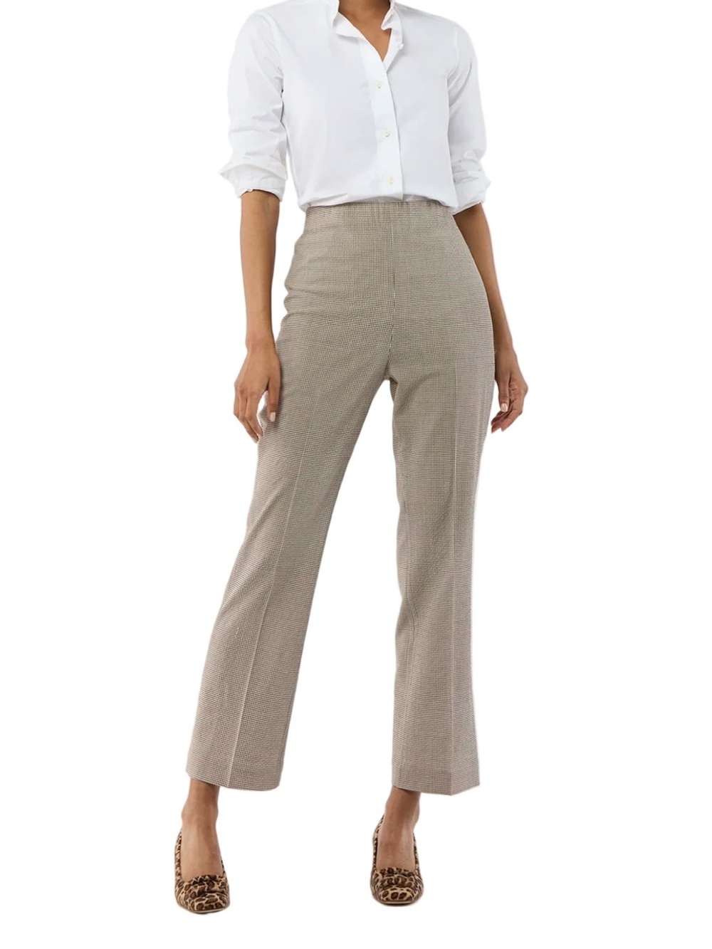 New With Tags Ann Mashburn Brown Gingham Stretch Seersucker Pants, Size Large